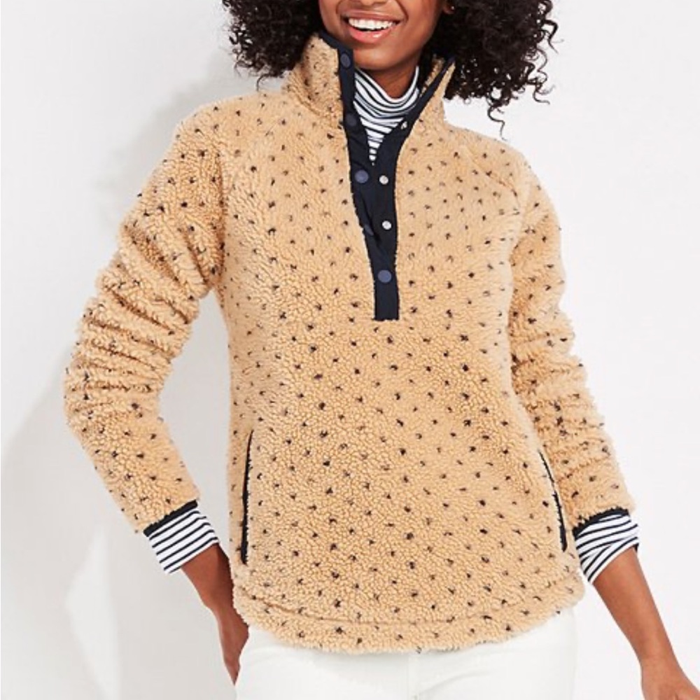 Vineyard Vines Camel Birdseye Sherpa Snap-Placket Pullover Women Small